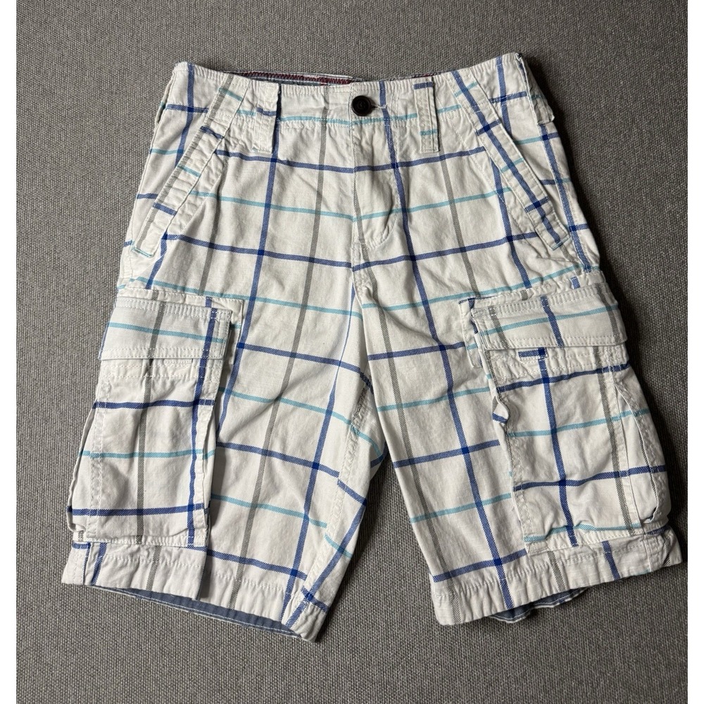 Red Camel Men's Blue And White Plaid Cargo Utility Shorts Size 29 100% Cotton
